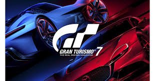 portada gran turismo 7 con 2 autos deportivos, uno azul y uno rojo
