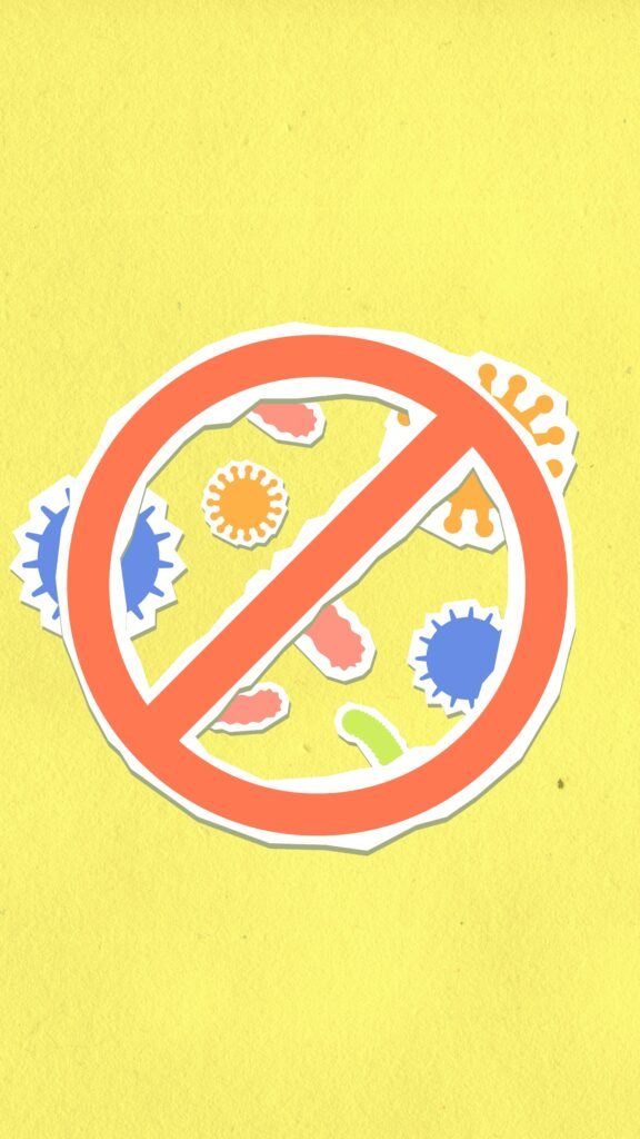 Dibujo de bacterias con un símbolo de prohibición o restricción