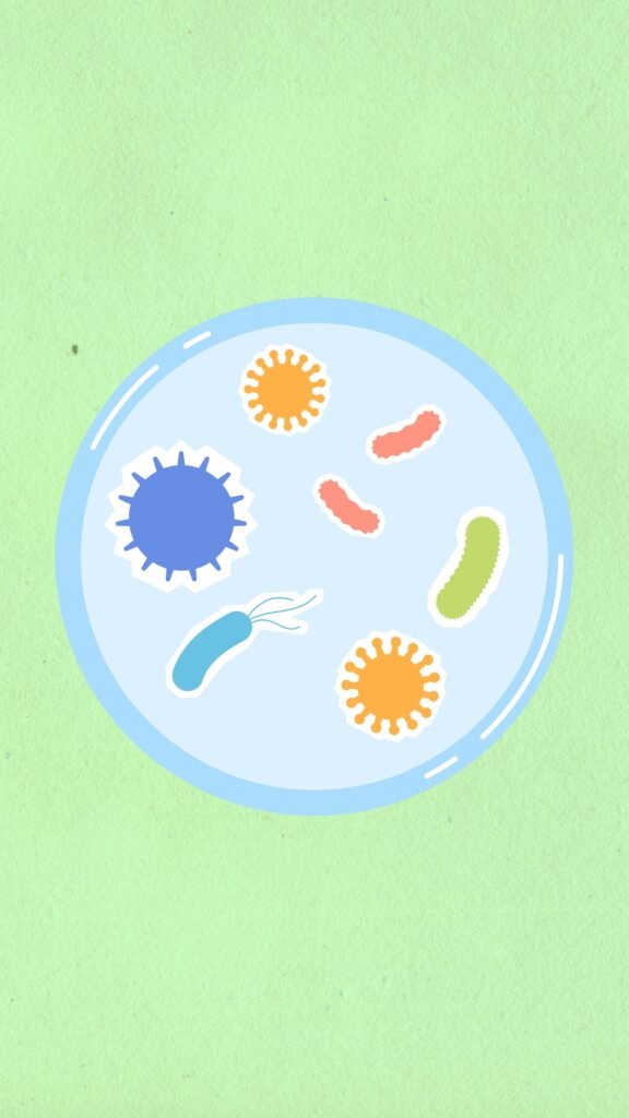 Dibujo de bacterias buenas con un símbolo de aprobación
